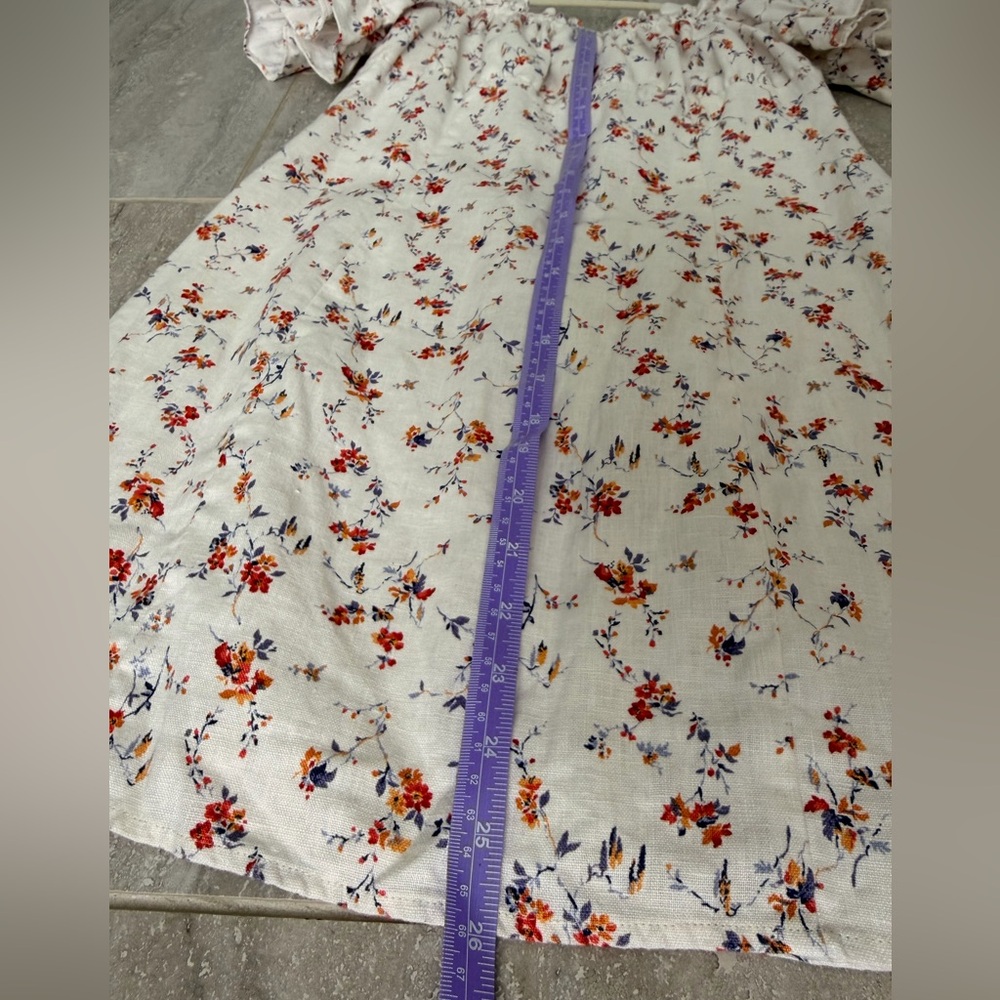 100% linen Reformation White Floral Mini Dress Robles puffed sleeves - Picture 10 of 12